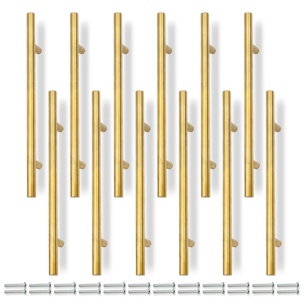 Bwintech 12 Pcs 250MM (160MM Hole Center) Gold Cabinet Pull Handles Kitchen T Bar Handles, Stainless Steel, Ideal for Cabinet, Drawer, Cupboard