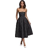 SoDigne Strapless Floral Jacquard Satin 2025 Midi Prom Dresses Tea Length A Line Evening Party Gown