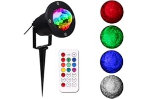 KOOT Water Wave Lights Projector Outdoor Waterproof LED Ripple Garden Lights RGBW 10 Colors Water Effect or Flame Fire Effect with Remote for Patio Christmas Halloween Wedding Swimming Pool Display