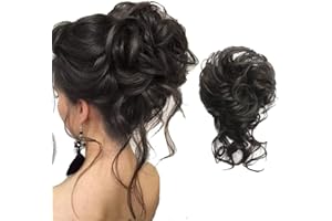 QIAORUIXIN Messy Bun Hair Piece, Super Long Tousled Updo Hair Bun Extensions Wavy Hair Wrap Ponytail Hairpieces Hair Scrunchies with Elastic Hair Band for Women Girls（Natural black）