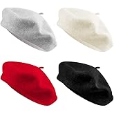 QUACOWW 4 Pieces 4 Colors Beret Hat French Style Elegant Trend Beanie Hats for Women and Girls
