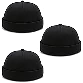 DIYDECAL 3 Pack Mens Brimless Skullcap Sailor Docker Cap Rolled Cuff Retro Beanie Hat