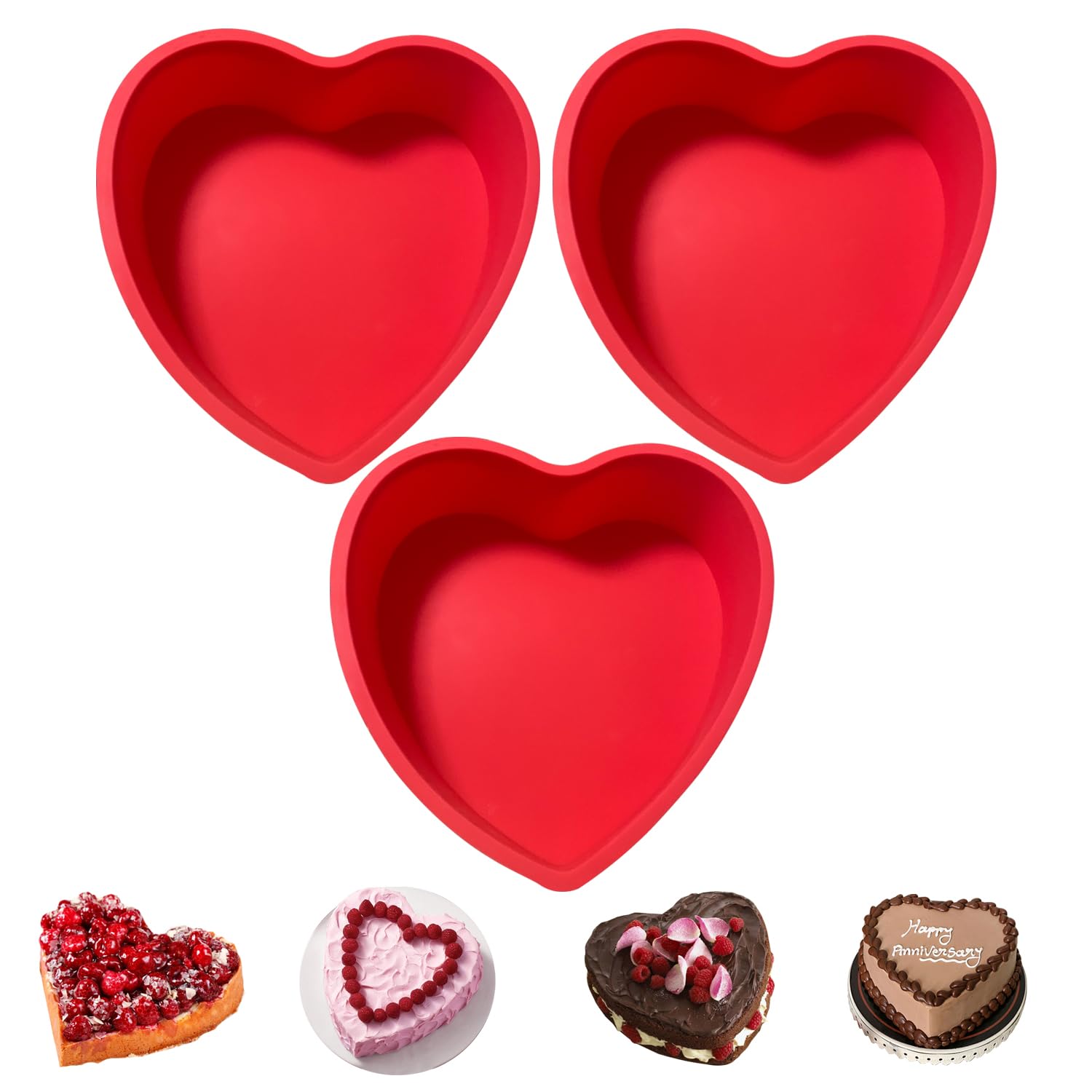 Heart Shaped Cake Tin, 3pcs 6 Inch Silicone Love Cake Moulds, Cake Baking Pan Non-Stick Quick Release Suitable Baking Tray for Muffins Puddings Bread