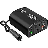 150W Car Power Inverter DC 12V to 110V AC Car Outlet Adapter Converter with PD 25W &QC3.0 USB Ports Laptop Car Charger