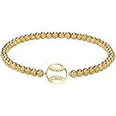 Dainty Gold Softball/Football/Basketball/Volleyball/Soccer Bracelets for Women Trendy,14K Gold Plated Bead Bracelet With Cute Sport Accessories Jewelry for Friend Team Adjustable Birthday Christmas Gift
