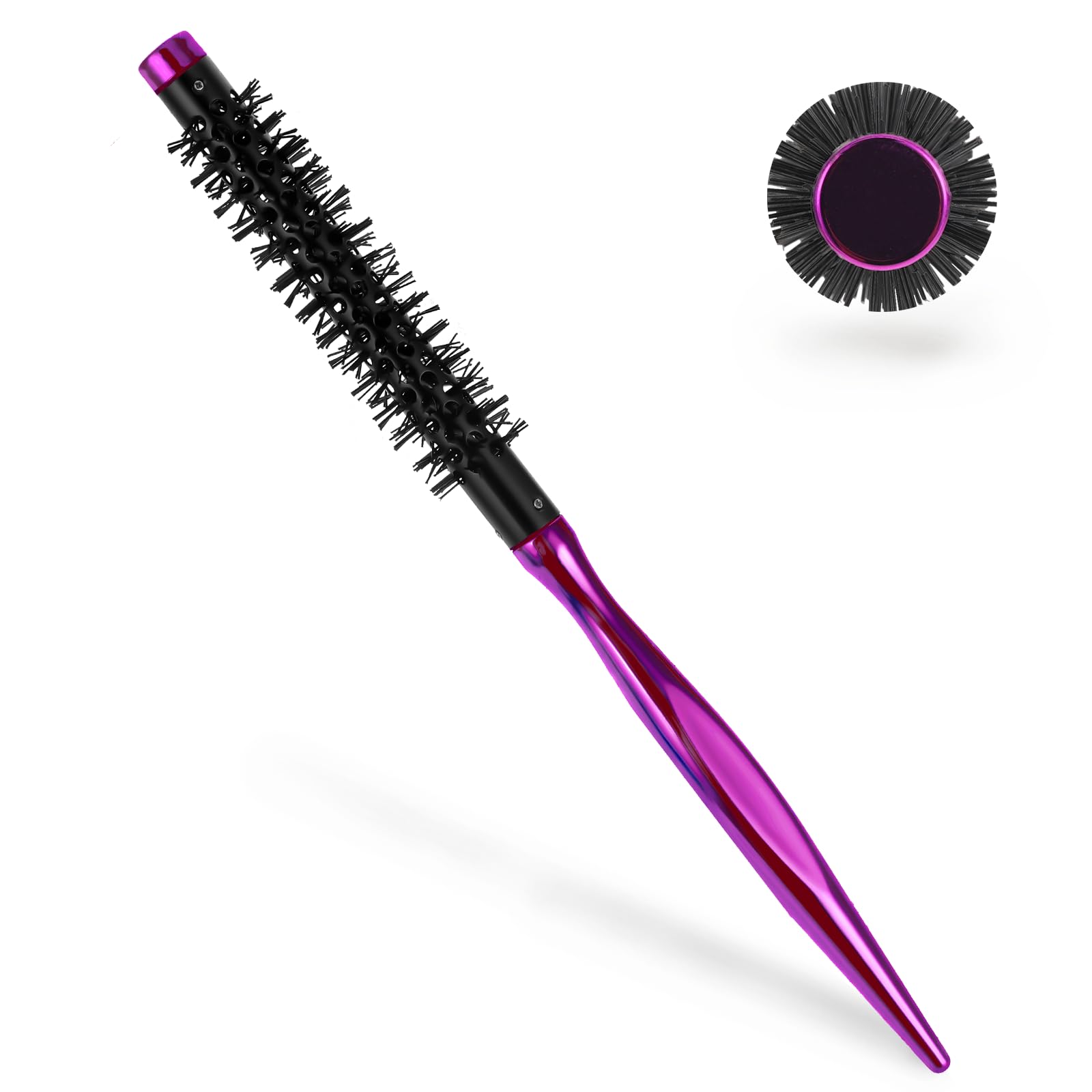 Small Curling Brush, 1 Inch Mini Quiff Roller Brush, Round Brush for Blow-Drying, Portable Curling Brush, Travel Round Brush with Smooth Handle and Nylon Bristles, Styling Hair Brush for Curling Hair
