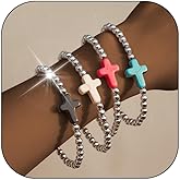 Long tiantian Gold Beaded Bracelets Pearl Bracelet Stack for Women Beaded Cross Non Tarnish Jewelry Gifts Easter Basket Stuffers