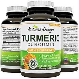 Turmeric Curcumin with Bioperine Black Pepper Extract With 95% Curcuminoids Vitamin B6 Manganese & Iron -Powerful Pain Relief Increased Energy & Bone Health Support For Women & Men By Natures Design