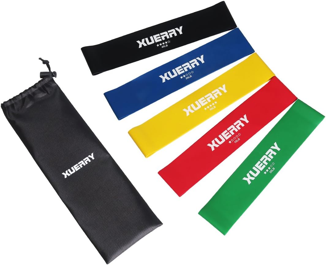 XUERRY Resistance Loop Exercise 5 Mini Bands with Carry Bag Instructional Booklet