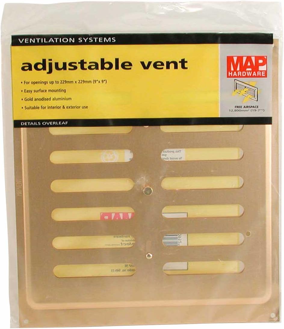 MAP 949-33 Metal Adjustable Air Vent 9" x 9", Triple Brick Sliding Hit & Miss Aluminium Grille Cover (229mm x 229mm), Gold - Image 3