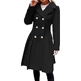 SEMATOMALA Women's Double Breasted A Line Trench Coat Notched Lapel Wool Blend Pea Coats Jacket with Pockets