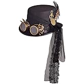 GRACEART Unisex Steampunk Top Hats with Goggles for Women Men