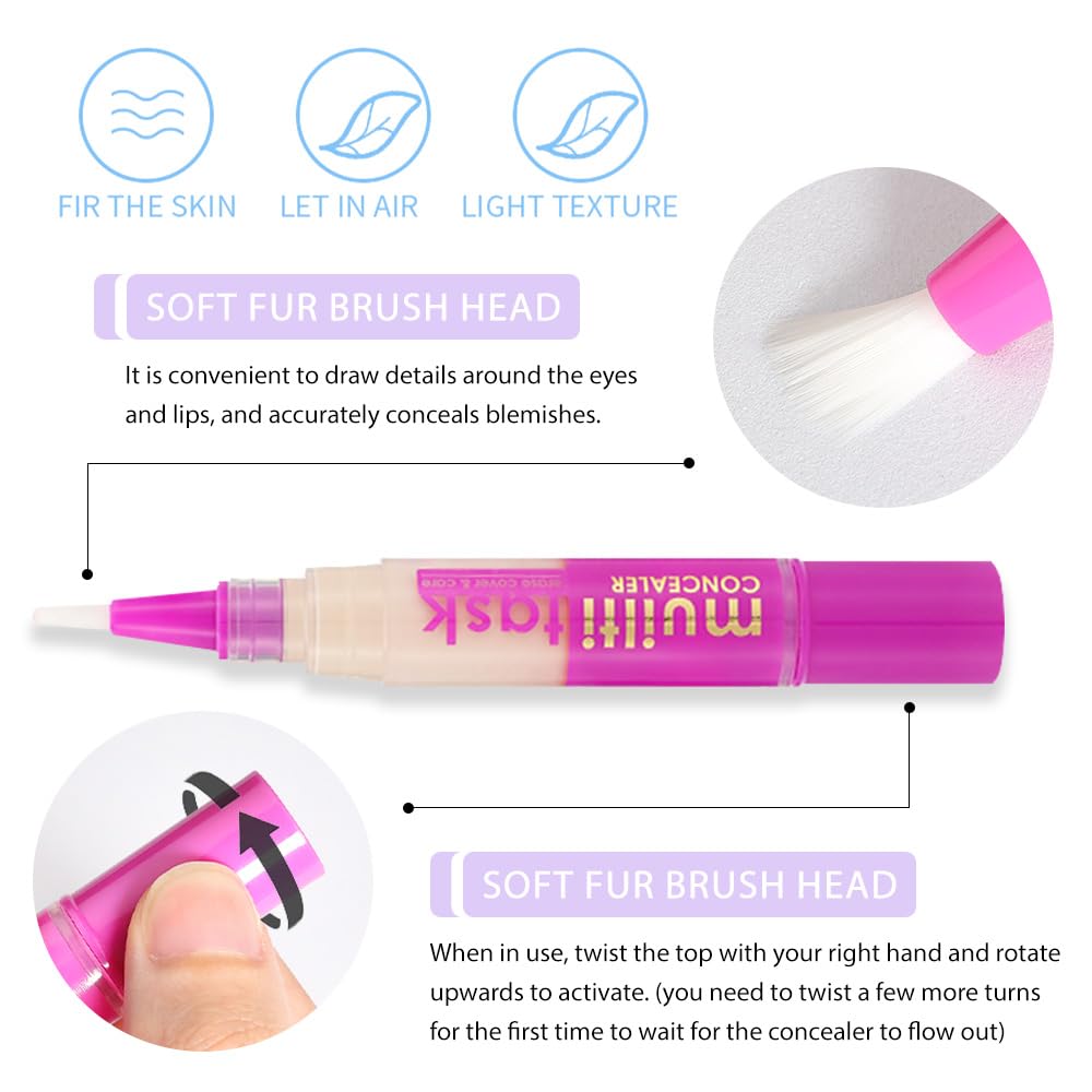 Kaely 2-in-1 Concealer & Brightener Stick, Waterproof Color Correcting Concealer Pen, Full Coverage Liquid Foundation