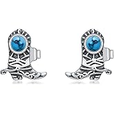 Lypic Cowboy Boot Earrings for Women 925 Sterling Silver Cowgirl Stud Earrings Cowboy Jewelry Gift