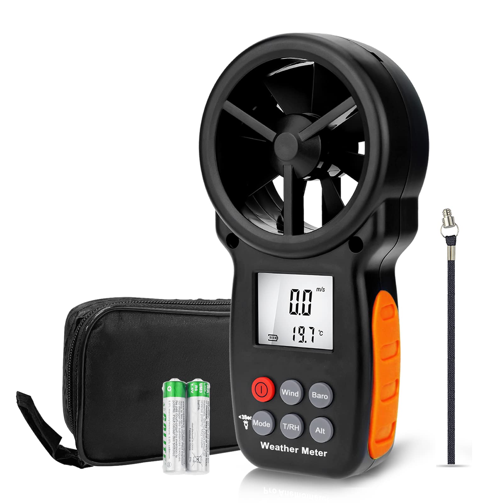 LYCEBELL Digital Anemometer Barometer, Handheld Wind Speed Meter for Wind Velocity, Wind Chill, Humidity, Altitude, Barometric Pressure Meter with Backlight LCD for Hiking Sailing Drone LC-100-WM