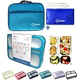 Bento-Box with Bag and Ice Pack Set. Lunch Boxes Snack Containers for Kids Boys Girls Adults. 6 Compartments, Leakproof Portion Container Boxes Insulated Bags for School Lunches, Blue