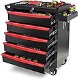 MHEOMTME Rolling Tool Chest with Drawers, Craftsman Tool Box Organizer, Toolbox Cabinet with Keyed Locking System, 5 Drawer Tool Storage Cart on Wheels for Garage, Workshop and Repair Room, Black