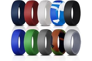 PAMTIER Silicone Wedding Ring For Men Affordable Silicone Rubber Band 10 Pack