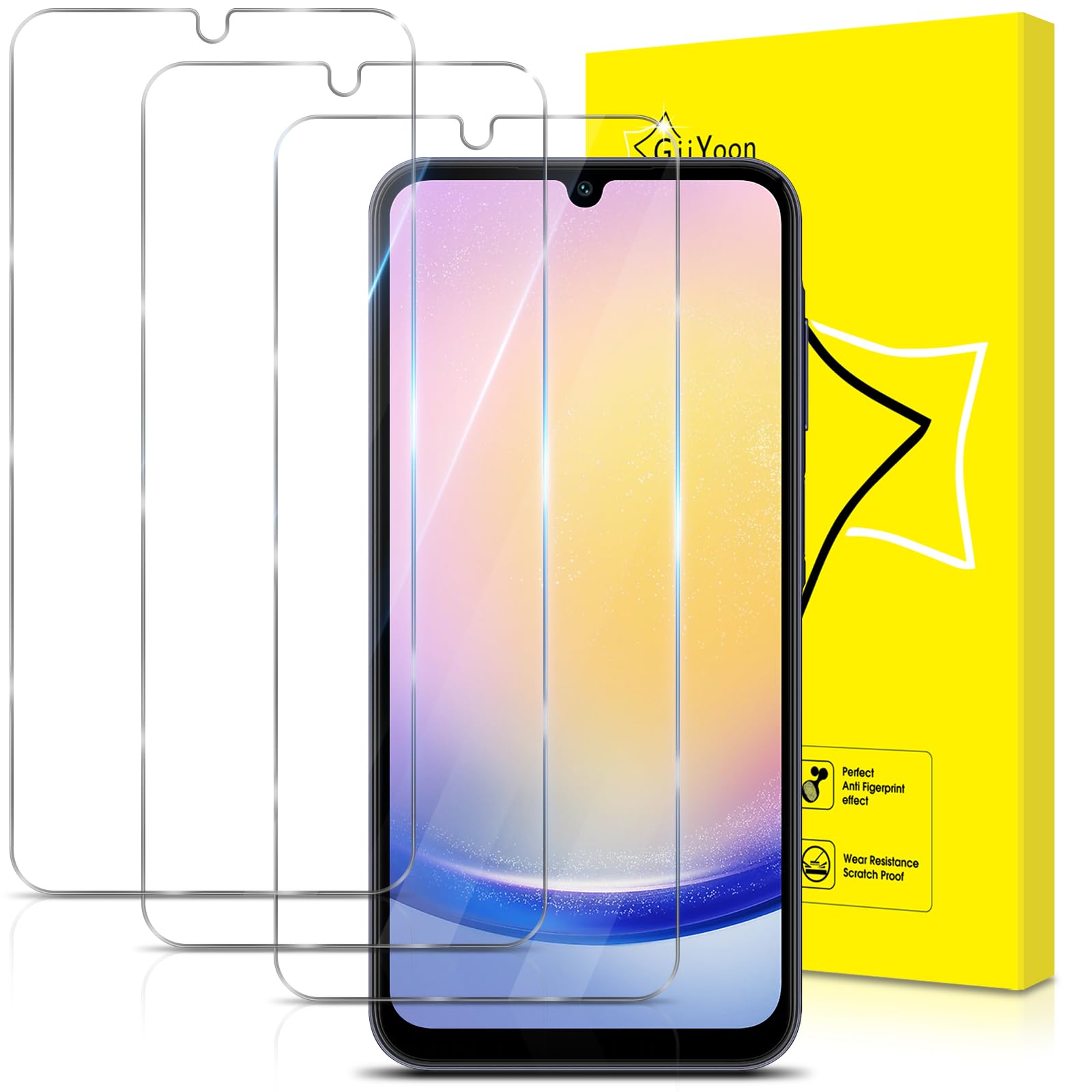 GiiYoon-3 PACK Screen Protector for Samsung Galaxy A25 5G/Samsung Galaxy A15/Samsung Galaxy A34 [HD Full Coverage] [Easy Installation] [Scratch Resistant] [9H Hardness]
