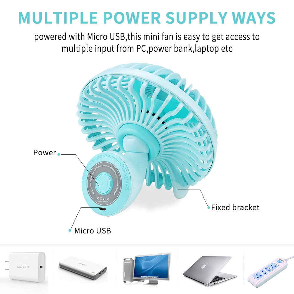 LBTbate Mini Desk Fan, Portable USB Fan Office&Desktop, Small Personal Cooling Fan, Mushroom Design Fan Table Desktop Electric Fan for Office Home Outdoor (Green)