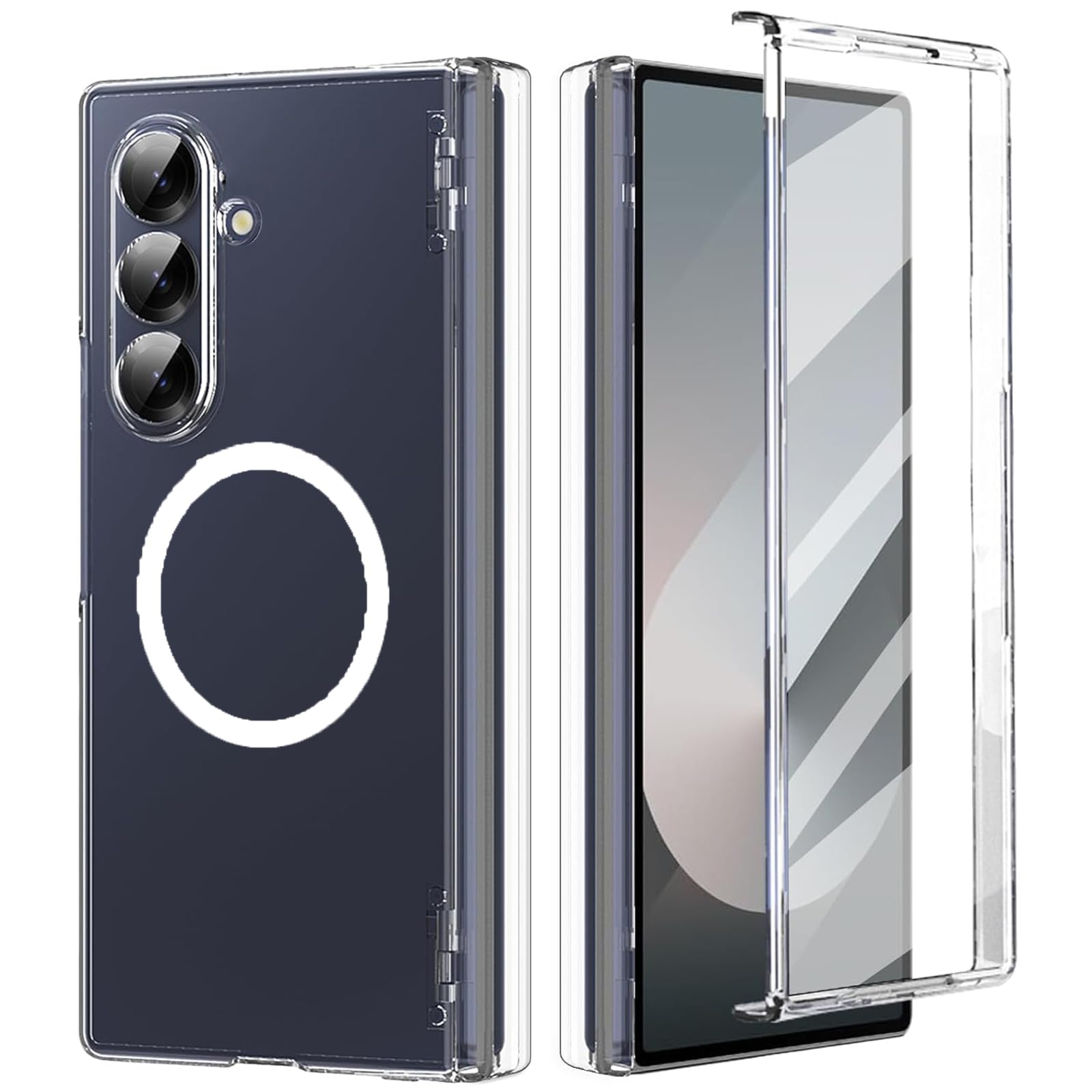 Photo 1 of KUGEW Magnetic for Galaxy Z Fold 7 Case Clear with Screen Protector & Hinge Protection, Compatible with MagSafe, Slim Fit Lightweight Hard PC Transparent Skin Bumper Cover Shockproof Non-Slip (Clear)