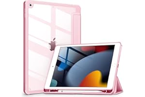 VIKESI DTTOCASE Case for iPad 9th / 8th / 7th Generation 10.2 inch (2021/2020/2019 Released), Clear Back, TPU Shockproof Frame Cover[Built-in Pencil Holder,Support Auto Sleep/Wake] for ipad 10.2 - Pink