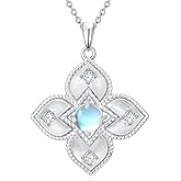 Pextrid 925 Sterling Silver Moonstone Pendant Necklace, Retro Vintage Moonstone Necklace for Women, Jewelry Gift for Mother's Day, Birthday Anniversary Christmas, with 18+2inch Chain