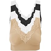 4 Pack Women’s Seamless Wireless Lace Inset Trim Unpadded Comfort Bra