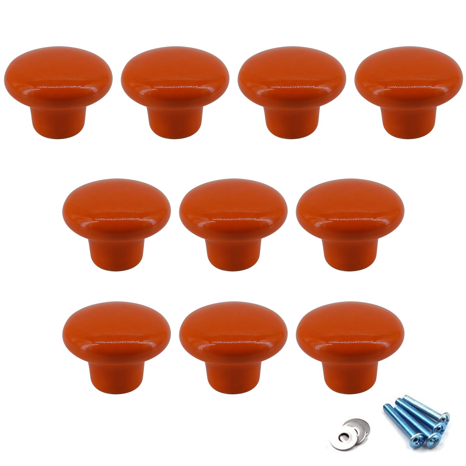 Flomore Orange Ceramic Round Knobs Cabinet Knob Handle Pull for Kids' Room Dresser Drawers (Pack of 10 Screws Included)