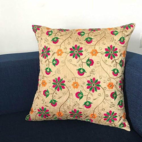 Zariattic - Embroidered Cushion Cover - Biege - 16 x 16 inches