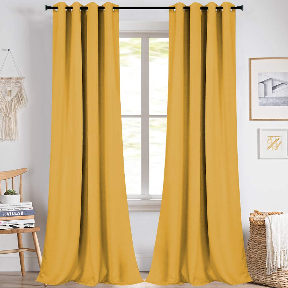 KEQIAOSUOCAI 95 Inch Yellow Blackout Curtains Grommet Top Drapes for Bedroom Light Reducing Window Curtain Panels for Living Room 2 Panels 52W x 95L