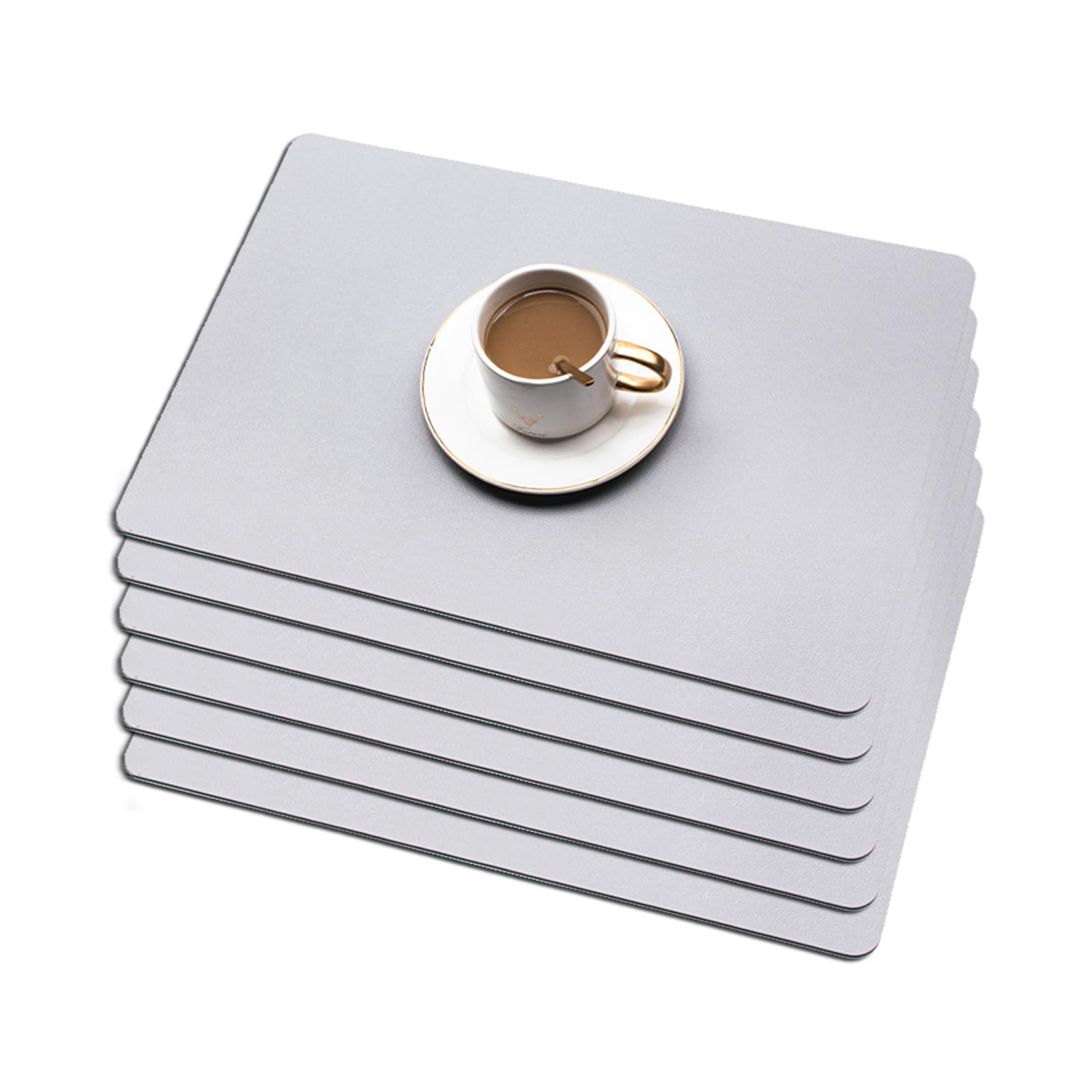 Soulnioi Placemats Set of 6, PU Leather Table Mats Heat Resistant Anti-Slip Place Mats Double-sided Washable Plate Mats for Kitchen Dining Table Restaurant Home Decor - Light Grey