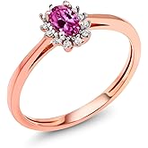 Gem Stone King 0.26 Ct Oval Pink Created Sapphire White Diamond 18K Rose Gold Ring