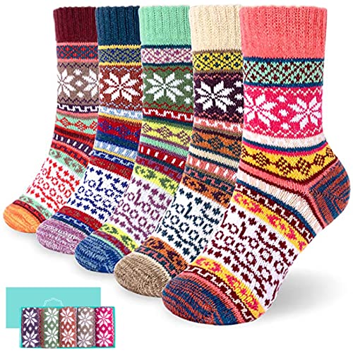 ICEIVY Socks Women, Soft Knit Wool Winter Thick Warm Cabin Fuzzy Crew Women Socks 5 Pack