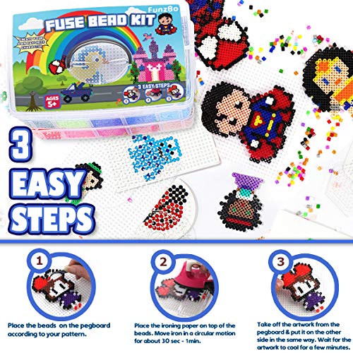 FUNZBO 23000 - Juego de abalorio de fusible de 5 mm, 22 colores, 106 patrones, suministros de manualidades y artes escolares de Pascua para niños, juego de juguetes, decoraciones artísticas para