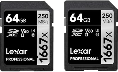 Lexar 1667x SD Card 64GB 2-Pack SDXC UHS-II 250MB/s Read 120MB/s Write U3 V60