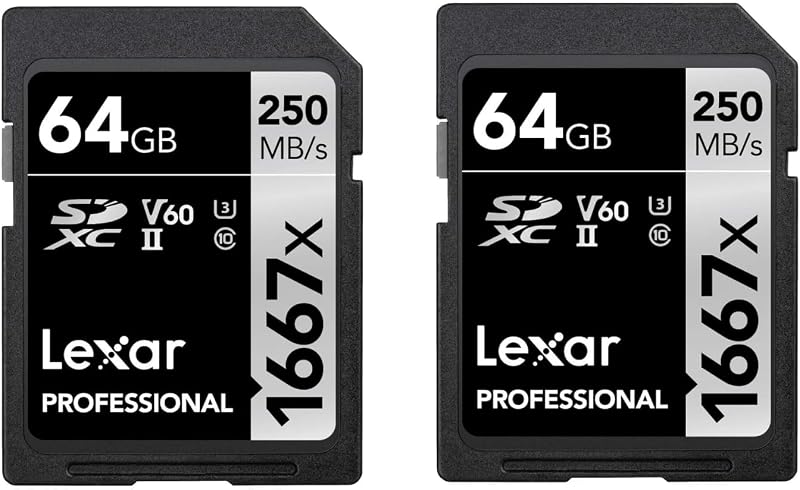 Lexar 1667x SD Card 64GB 2-Pack SDXC UHS-II 250MB/s Read 120MB/s Write U3 V60