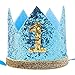 Maticr Glitter First Birthday Crown Baby Boy 1st Bday Party Hat Cake Smash Photo Prop (Tiny Sky Blue 1)
