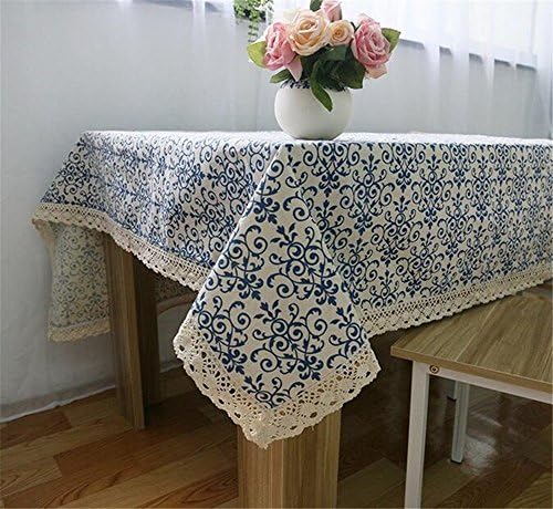BYCE Linen Cotton Blue Flower Printed Tablecloth,Dustproof Rectangular Table Cloth Wedding Party Hotel Table Cover,Several Size,140x220cm (55x87 inch)