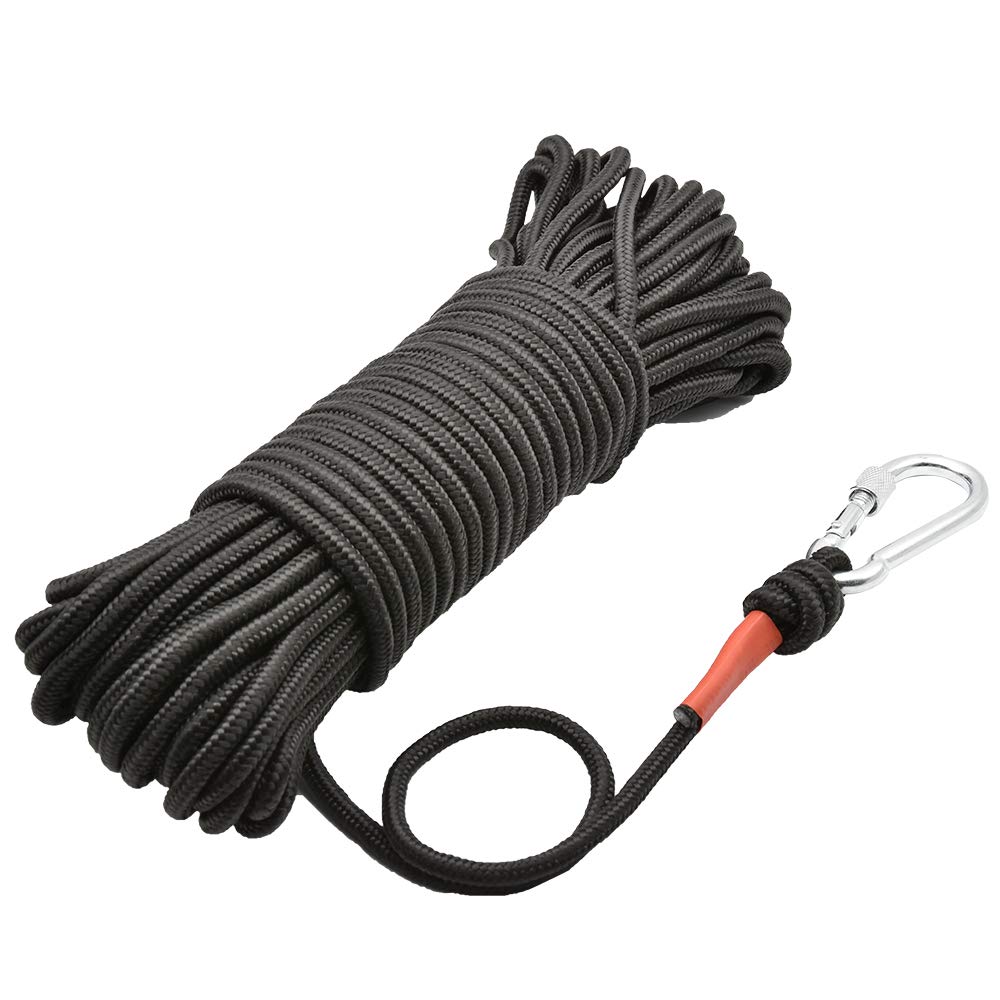 Fishing Magnet Rope with Hook, 20Meters All Purpose Nylon High Strength Cord Durable Rope, Heavy Rope, Diameter 8mm(0.31"), Black