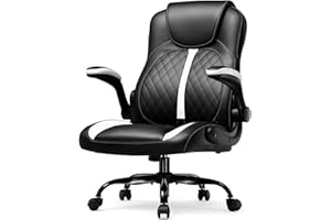 GTRACING Office Computer Gaming Chair Ergonomic Desk Chair for Adults with Lumbar Support Flip-Up Arms Adjustable Height Swivel Wheels PU Leather Executive Design for Short People Use, White