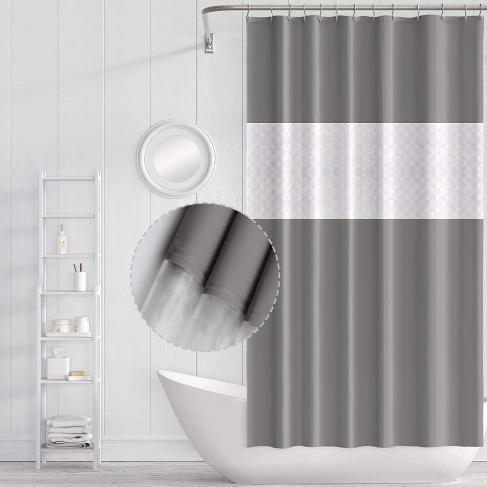 Funria Shower Curtain Bathroom Curtains Waterproof Mildew Resistant Mold Resistant Bath Curtains with Hooks Bathroom Accessories 180 X 200 CM Spliced Gray