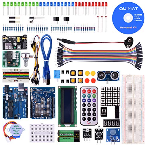 Quimat Project Super Starter Kit with Free Tutorial Complete Robotics Sensor Kit with Breadboard,Protoboard, Board,5V Relay,Power Supply Module,Stepper Motor, Compatible with ArduinoIDE