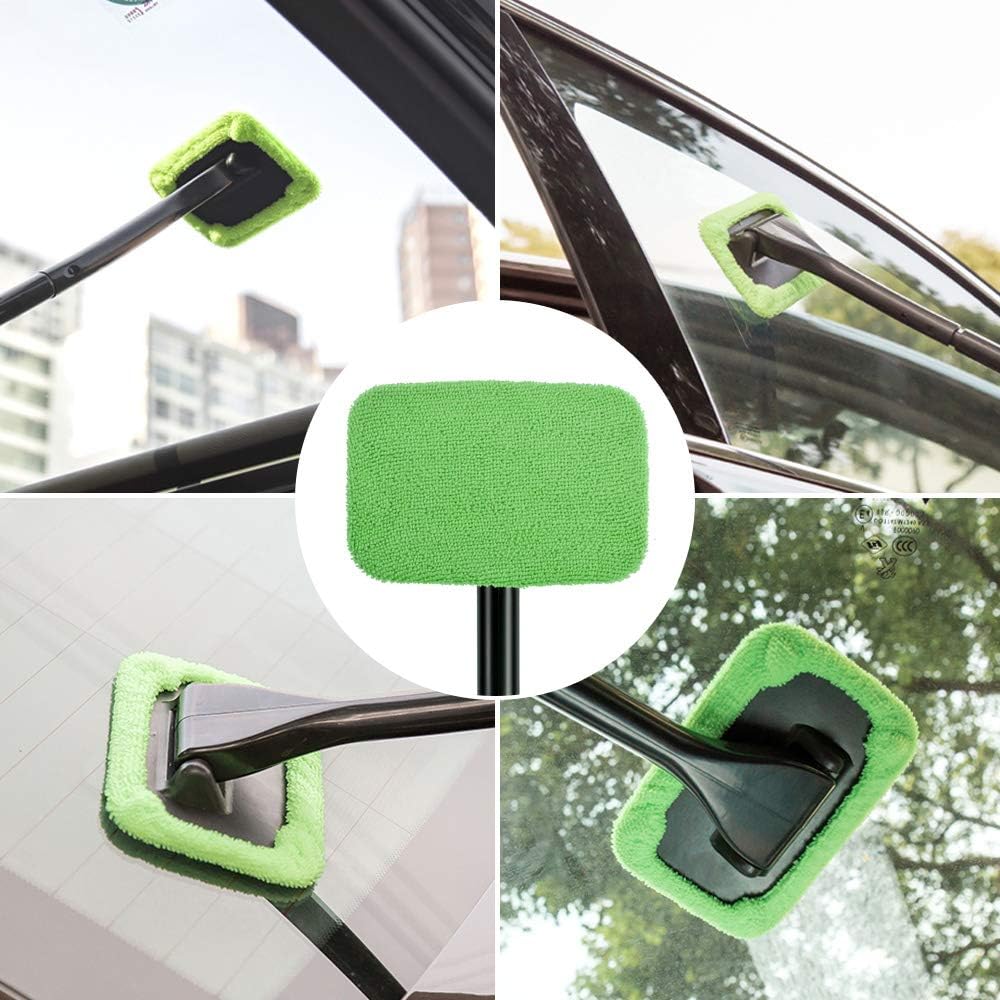 eFuncar Car Care Microfiber Cloths for Windshield Cleaning Tool, Windshield Cleanner Wand Replaceable Glass Cleaning Bonnets, Interior Auto Window Cleaner Washing Pads, Fit 5”, Green, 5 Pack: Automotive