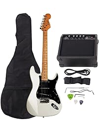 ISIN Full Size Electric Guitar for Beginner with Amp and Accessories Pack Guitar Bag (White)…