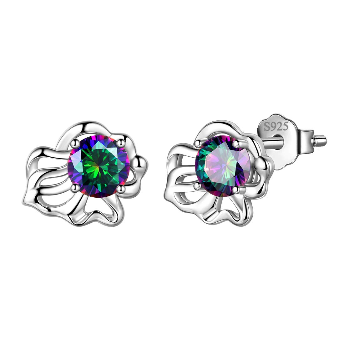 Aurora Tears Leo Stud Earrings 925 Sterling Sliver 12 Zodiac Sign Constellation Horoscope with Mystic Rainbow Topaz Jewellery Gift for Women and Girls DE0245Z