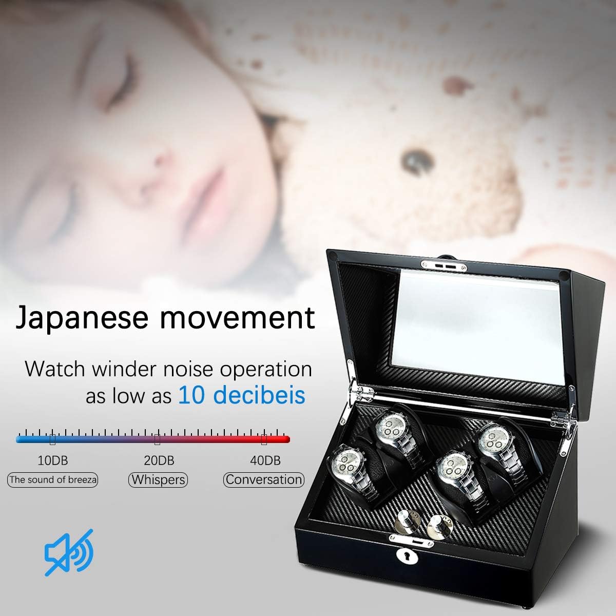 Teeming 4 Automatic Watch Winder Storage Boxes For Automatic Watches With Led Light Wood Shell Piano Paint Exterior And Extremely Silent Motor