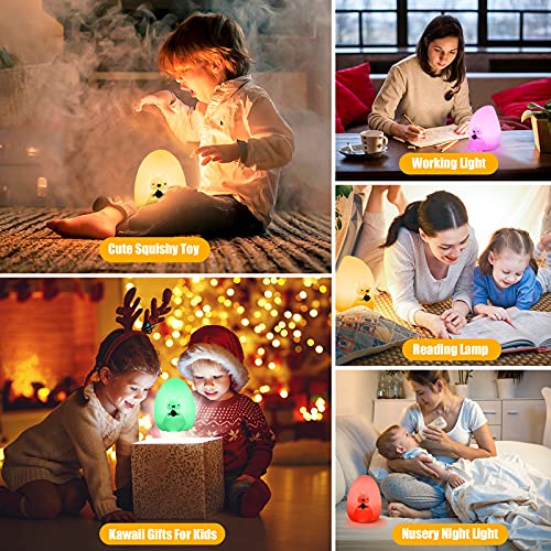 Squirrel Kids Night Light, Cute Silicone Baby Night Light with Touch Control, Squishy Portable Rechargeable Led Animal Nusery Lamp for Toddlers’ Room, Kawaii Birthday Gifts for Boys Girls Teens