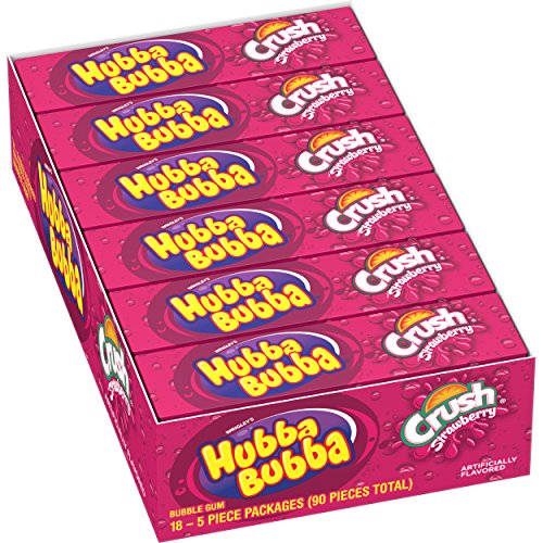 Hubba bubba strawberry crush gum, 5 piece (18 packs)
