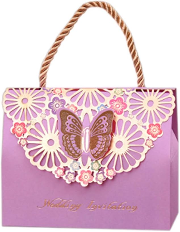 Gentle Meow 50pcs Party Wedding Candy Chocolate Decorative Candy Boxes, Purple Butterfly